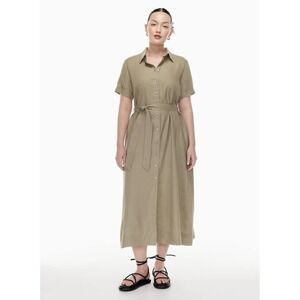 Aritzia Wilfred Eleta Linen Midi Button Up Shirt Dress Sz Small Dry Basil‎ Green
